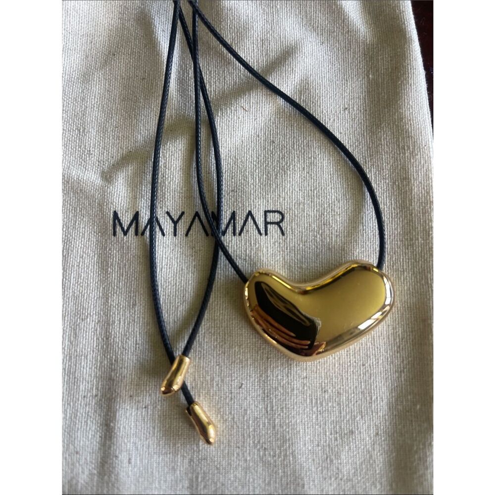 Mayamar Gold Heart Pendant Necklace on Black Cord